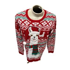 Jolly Sweaters Llama Ugly Christmas Sweater Red Green White Size Large